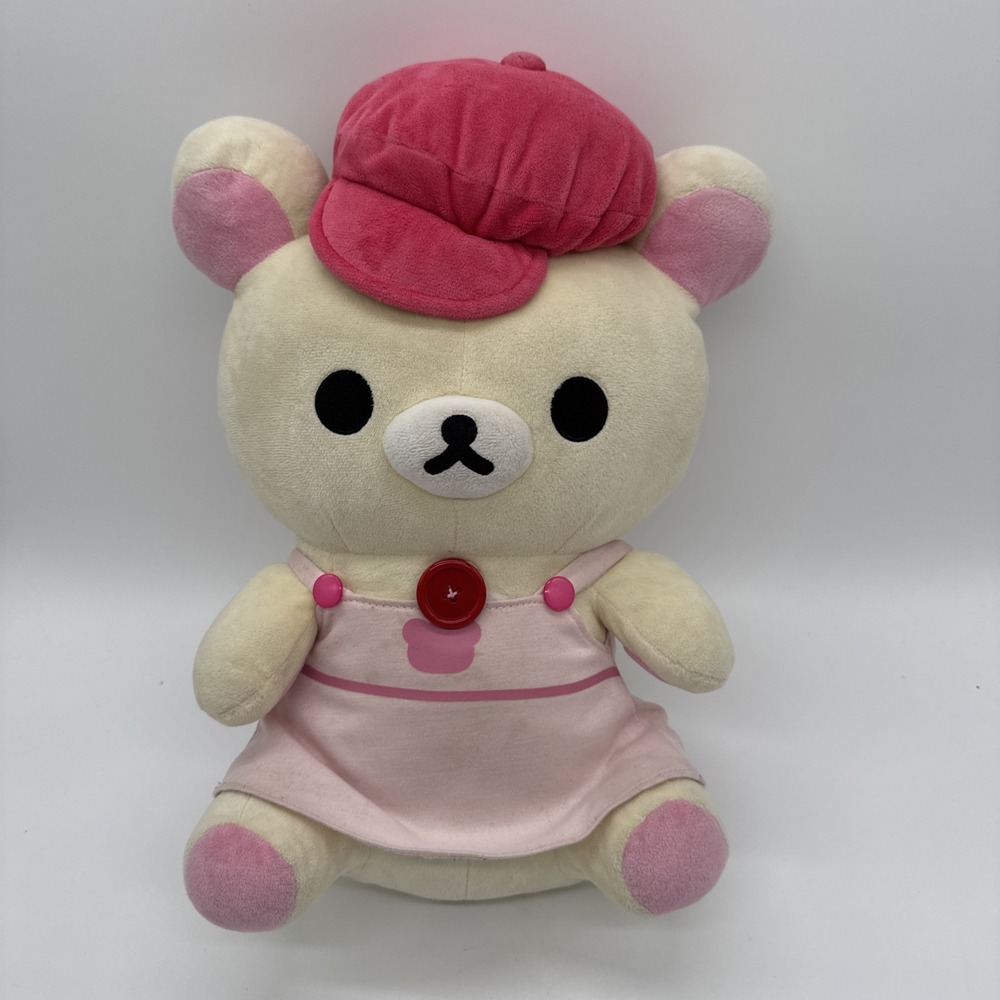 San-X Korilakkuma Plush 16" Bear Pink Overalls & Beret Japan Rilakkuma Tag‎
